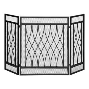 HOMCOM Salvachispas Plegable Pantalla Protectora de Chimenea 3 Paneles con Bisagras y Estructura de Metal Decorativa 126x3x80 cm Negro