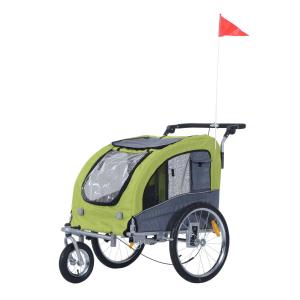 PawHut Steel Dog Bike Trailer Pet Cart Carrier for Bicycle 360° Rotatable with Reflectors 3 Wheels Push/ Pull/ Brake Water Resistant Green
