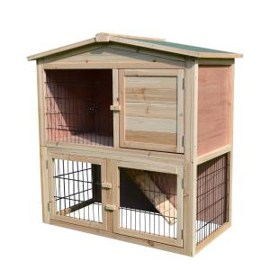 PawHut Wood Two Storey Rabbit Guinea Pig Hutch Small Animal Cage Asphalt Roof w/ Run Box Play Area 98 x 54 x 100 cm