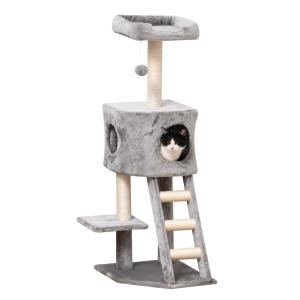 PawHut Cat tree Tower Climbing Kitten Activity Center Furniture with Sisal Scratching Post Condo Perch Dangling Ball Ladder 50 x 40 x 120cm Light Grey