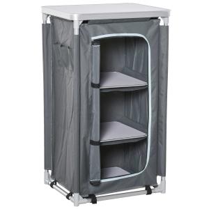Outsunny 3-Shelf Camping Cupboard Kitchen Station Cook Table Aluminum, Storage Organiser for BBQ Party Picnics Backyards with Carrying Bag