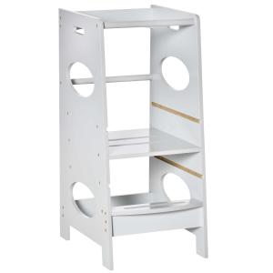 HOMCOM Kids Step Stool Toddler Kitchen Stool Learning Tower with Adjustable Standing Platform for Kids Kitchen Counter Grey