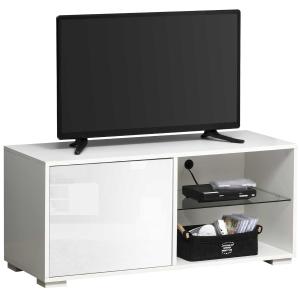 HOMCOM High Gloss TV Stand Storage Cabinet with 2 Shelves for Living Room Home Furniture White