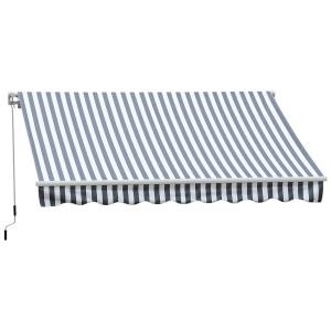 Outsunny 3.5M x 2.5M Garden Patio Manual Awning Canopy Sun Shade Shelter Retractable Gear Lever Winding Handle - Grey