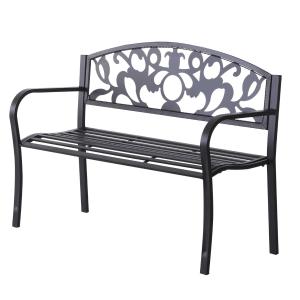 Outsunny 2 Seater Outdoor Patio Garden Metal Bench Park Yard Furniture Porch Chair Seat Black 128L x 91H x 50W cm