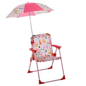 Outsunny Kids Camping Chair Portable Lightweight Folding Picnic Seat Outdoor for Garden Beach Poolside with Parasol Rabbit Pattern 39 x 39 x 52cm