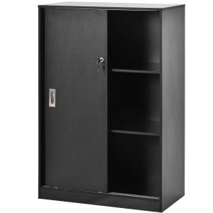 HOMCOM File Cabinet Office Storage Cupboard 2 Sliding Door 3 Shelves Locking Bookcase Shelving Unit 80x40x120cm-Black