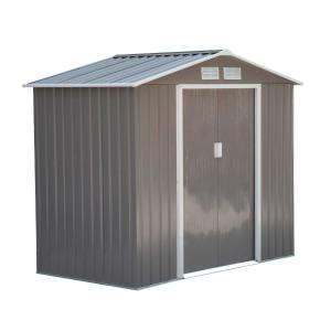 Outsunny Lockable Garden Shed Large Patio Roofed Tool Metal Storage Building Foundation Sheds Box Outdoor Furniture, 7ft x 4ft, Grey