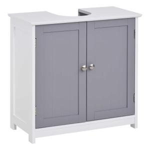 kleankin 60x60cm Retro Under-Sink Storage Cabinet w/ Adjustable Shelf Handles Drain Hole Bathroom Cabinet Space Saver Organiser White Grey