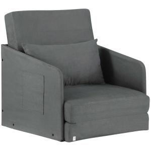HOMCOM Single Sofa Bed Armchair Soft Floor Sleeper Lounger Futon Couch w/ Pillow and Pocket Grey