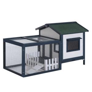 PawHut Wooden Rabbit Hutch Small Pet House Guinea Pig Hen Chicken Coop Poultry Wood Cage Pen w/ Run Fence Ramp