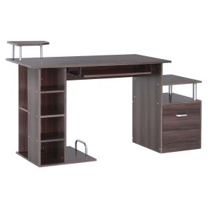 HOMCOM Computer Desk PC Workstation with Drawer Shelves CPU Storage Rack Home Office Furniture (BROWN)