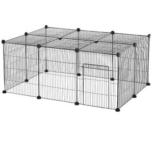 PawHut Pet Playpen DIY Small Animal Cage Metal Wire Yard Fence Playhouse with Door Non-slip Pad Indoor Outdoor for Kitten Bunny Chinchilla Guinea Pig