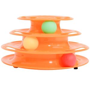 PawHut PET 3-level Tower Tracks for Cats Interactive Toy Kitty Disc Amusement Shelf Play Station Non-Slip Eco-friendly Orange