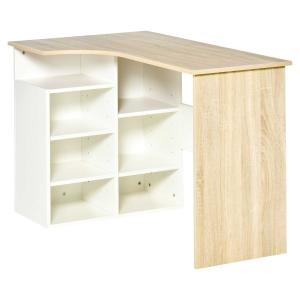 HOMCOM L-Shaped Corner Computer Desk Study Table PC Work with Storage Shelf Office Home Workstation Space Saving, Oak and White