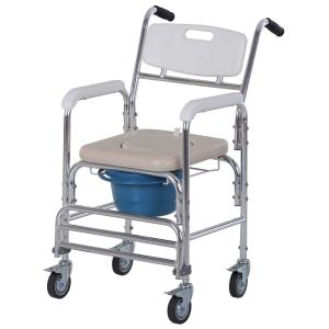 HOMCOM Personal Mobility Assist Commode Shower Transport Medical Rolling Chair Over The Toilet