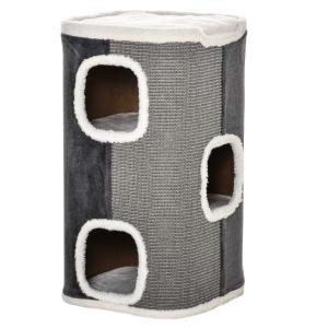 PawHut Cat Barrel Kitten Tree Tower Sisal Scratching Pet Furniture Climbing Frame Cozy Platform Soft Plush & Lamb Fleece Grey