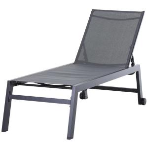 Outsunny Textilene Chaise Lounge Recliner Chair w/Adjustable Backrest Sun Bed Lounger w/ Wheels Patio Furniture Grey
