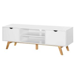 HOMCOM TV Stand Storage Cabinet Media Unit w/Wood Legs Storage Shelves Entertainment Center Modern Living Room Home Furniture White