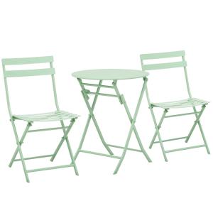 Outsunny 3 Pieces Patio Bistro Conversation Coffee Set Foldable Garden Table & Chair for Outdoor Yard Porch Poolside Balcony Green