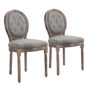 HOMCOM 2 Piece Fabric Upholstered Dining Chair with Solid Wood Legs, Button Tuft Backrets