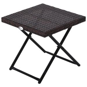 Outsunny Garden Small Folding Square Rattan Coffee Table Bistro Balcony Outdoor Wicker Weave Side Table 40H x 40L x 40Wcm Brown