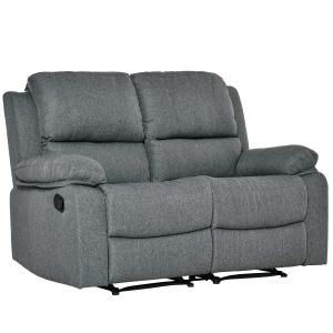 HOMCOM Double Seat Reclining Loveseat Recliner PU Faux Leather Pullback Control with Footrest-Dark Grey