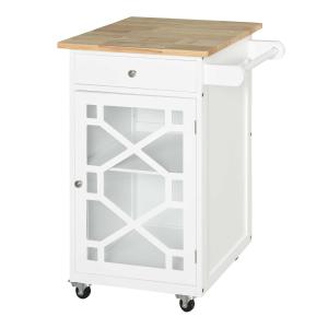 HOMCOM Rolling Kitchen Storage Island Swivel Wheels Cart w/ Drawer Cabinet Towel Rail Adjustable Shelf Stylish Home Organiser White