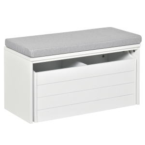 Banc à chaussures blanc tiroir double compartiment coussin gris