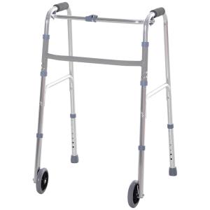 HOMCOM Folding Lightweight Aluminium Walking Assist Walking Frame Walker Mobility Aid Height Adjustable w/ 2 Front Wheels