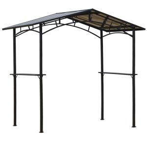 Outsunny Pérgola de Barbacoa 246x149x230 cm de Aluminio Gazebo Cenador con 2 Estantes para Jardín Patio Terraza Fiestas Protección Solar Negro