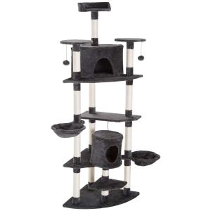 PawHut Árbol Rascador para Gatos Grande 200x60x60 cm de Múltiples Niveles con Cuevas Hamacas Postes de Rascado Poletas Divertidas Plataformas Cuerda Gris Oscuro
