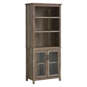 HOMCOM Armario de Almacenaje con Puertas Vidrio Estante Abierto de 3 Niveles Estantes Ajustable 76x40x180 cm Grano de Madera