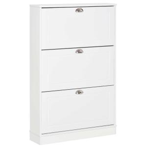 HOMCOM Tipping Bucket Shoe Cabinet Wooden Storage Organizer with 3 Drawers Narrow 3 Tiers Cupboard for Entrance Foyer, White