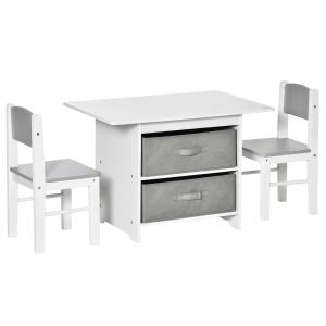 HOMCOM 3 Pcs Kids Table & Chairs Set Furniture w/ Storage Drawers for 2-4 Years old