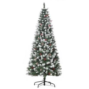HOMCOM 6FT Artificial Christmas Tree Xmas Pencil Decoration w/ Pinecone Berries