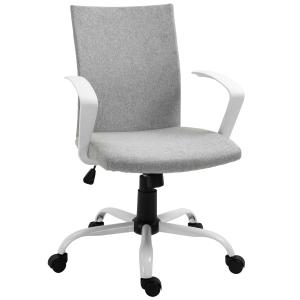 Vinsetto Office Chair Linen Swivel Computer Desk Office Chair Study Task Chair with Wheels, Arm, Light Grey