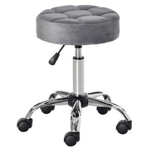 HOMCOM Round Rolling Stool Chair Height Adjustable Swivel Salon Stool with Wheels, Grey