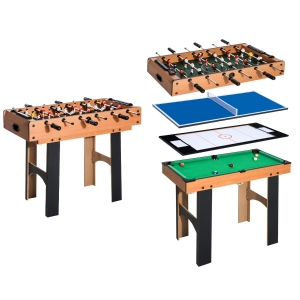 HomCom Mesa Multijogo 4 em 1 Inclui futebol mesa Air Hocker Ping-Pong e Bilhar – Jogo de Madeira – 87x43x73cm