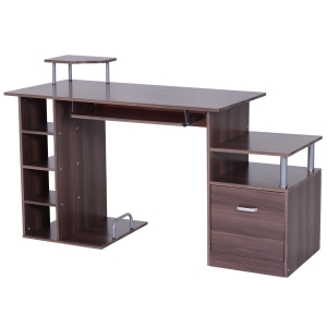 HOMCOM Mesa para Computador 120cm Secretária para Escritório com Múltiplas Prateleiras Gavetas Bandeja de Teclado Suporte para Monitor Impressora e CPU 152x60x88cm Marrom