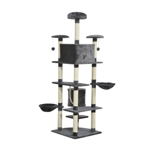Arranhador para Gatos tipo Parque de Diversões com Árvore e Poste para Arranhar - Cinzento Escuro - 200 x 60 x 60 cm