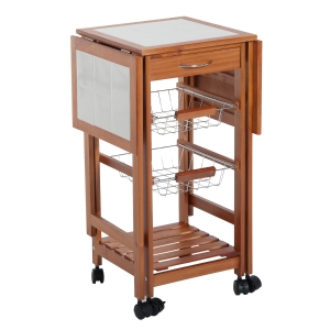 HomCom® Carrinho de cozinha Serviço Auxiliar de Madeira De metal cromado 6 rodas 91x37x75 cm
