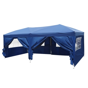 Outsunny Tenda para Festas 6x3m Tenda Dobrável com 4 Paredes Laterais 2 Cortinas e Bolsa de Transporte Azul