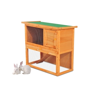 PawHut Coelheira de Exterior de Madeira para Animais Pequenos 2 Níveis com Rampa Teto Asfáltico e Porta com Trava 90x45x80 cm Madeira e Verde
