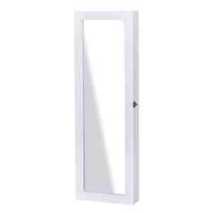 HOMCOM Espelho com Móvel de Bijuterias de Parede Espelho de Parede Organizador de Jóias com Ganchos e Ranhuras para Dormitórios 37x9,5x112cm Branco
