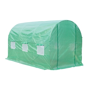 Outsunny Estufa Tipo Túnel de Jardim 350x200x200cm Estufa de Jardim com 6 Janelas Respiráveis e Porta Enrolável com Zíper para Cultivo de Plantas e Verduras Verde