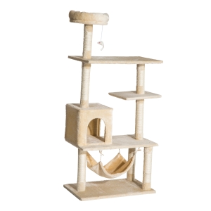 Pawhut Árvore Arranhador para Gatos com plataformas múltiples Brinquedo suspenso Caverna espaçosa Rede macia Postes de coçar 70x40x152 cm Bege