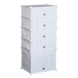 HomCom Armário Modular Plástico Branco Estante 5 Baldes Roupeiro Sapateiro Comoda Combinado Móvel Organizador Roupa Sapatos Acessório Brinquedos