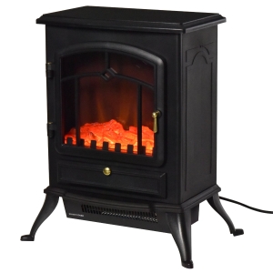 HOMCOM Lareira Vertical - Vidro Ferro 1000/2000W 45x28x54,8 cm Preto