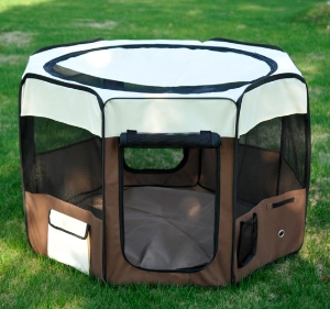 PawHut Parque para Animais de estimação com 2 portas Φ 117 x 71 cm marrom e creme